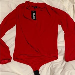 Beautiful red chiffon long sleeve bodysuit